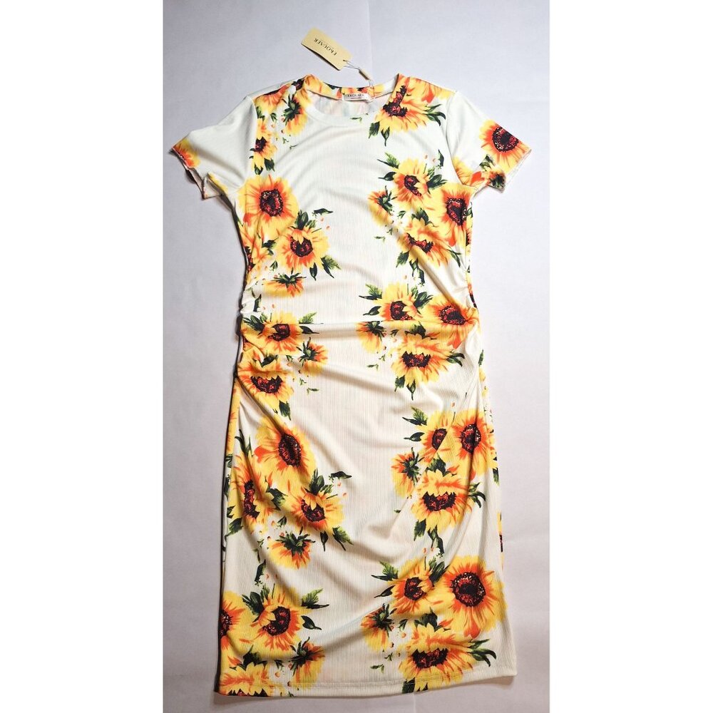 Ekouaer Maternity Dress Sunflower Print Short Sleeve Bodycon